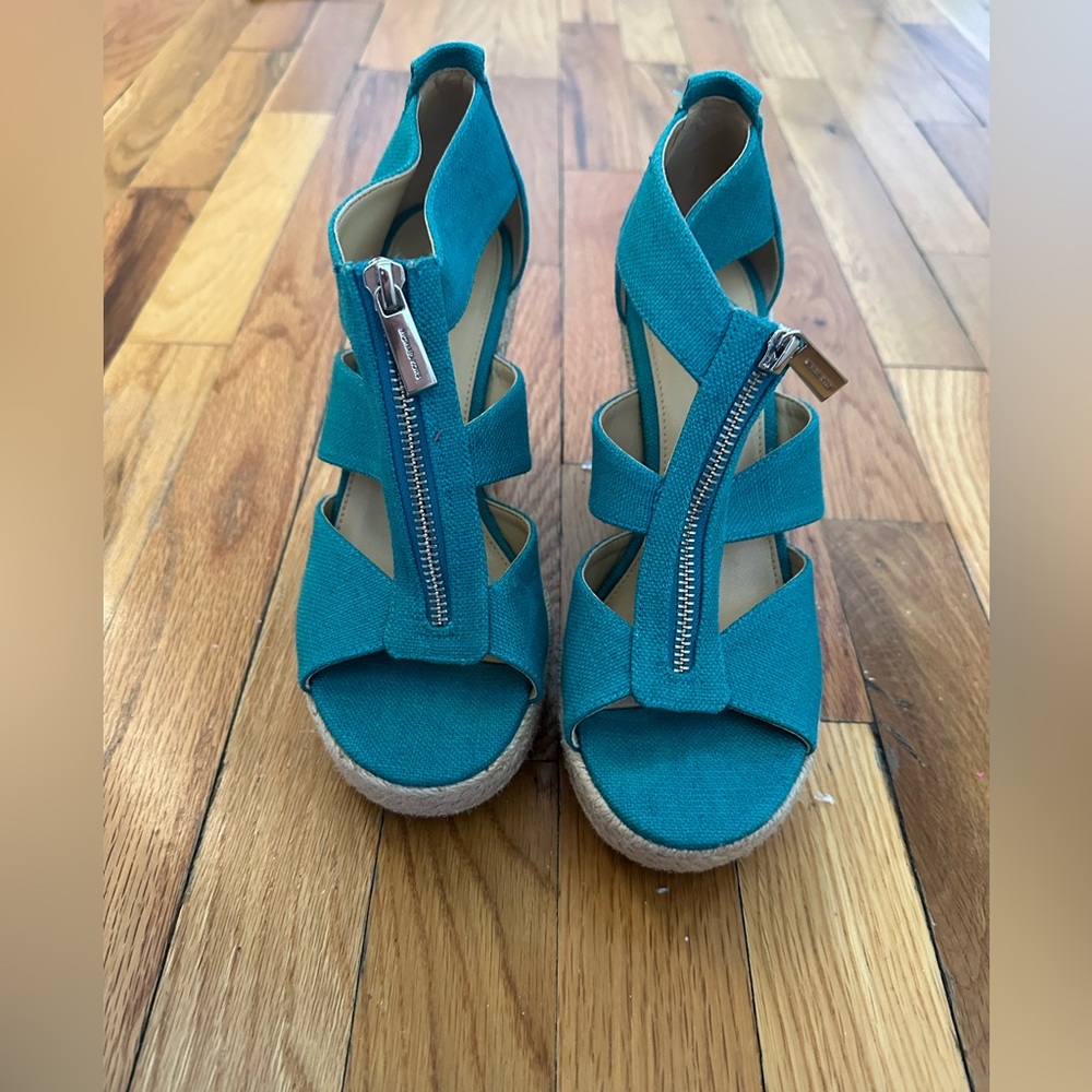Michael Kors Teal Zip Wedge Sandal